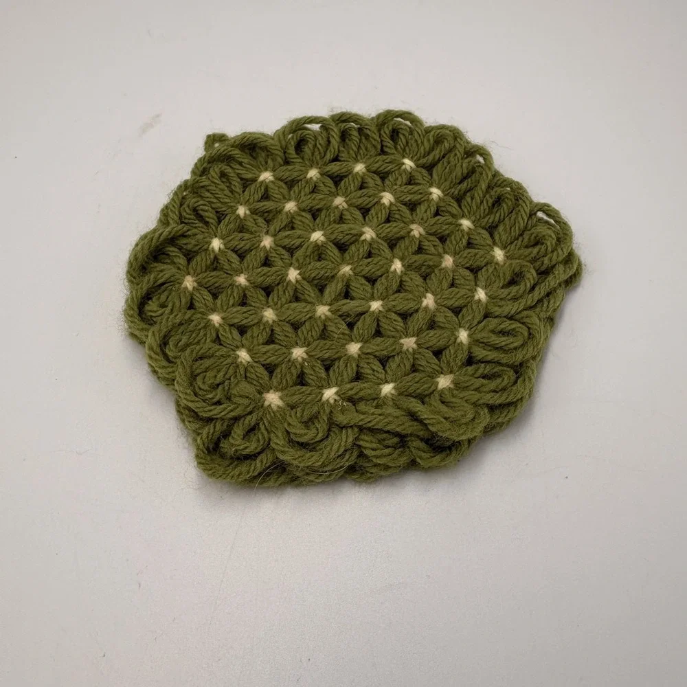 Vintage Crochet Coasters Potholder Retro 70s Kitchen Trivet Handmade Granny Set